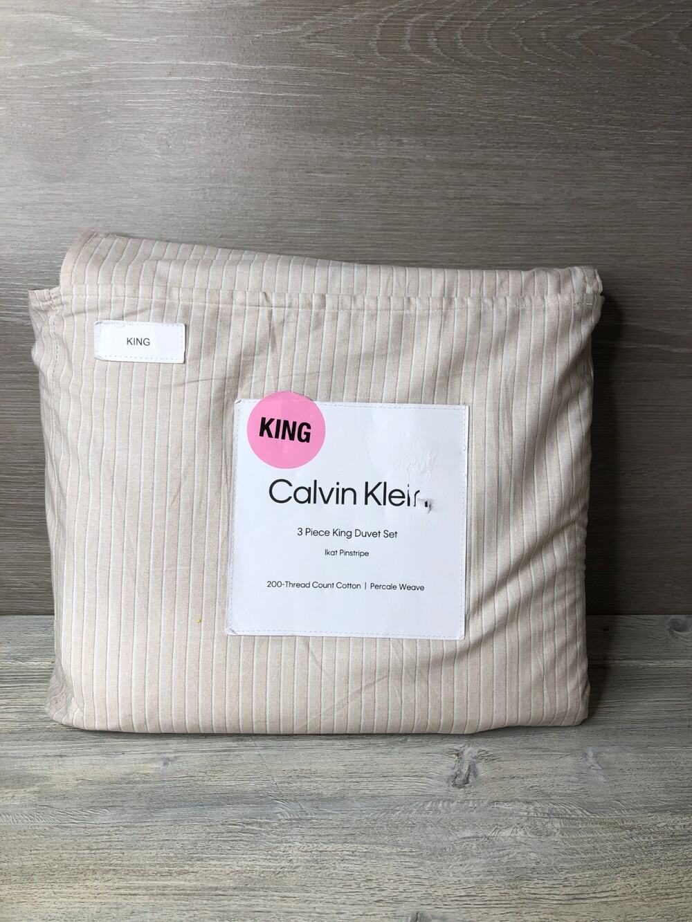 Calvin Klein King 3PC Duvet Cover Set - New IKAT Pinstripe Percale